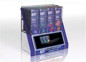 NJoy Backbar display permanent acrylic display showing off the flavors available in the e-cigarette market.